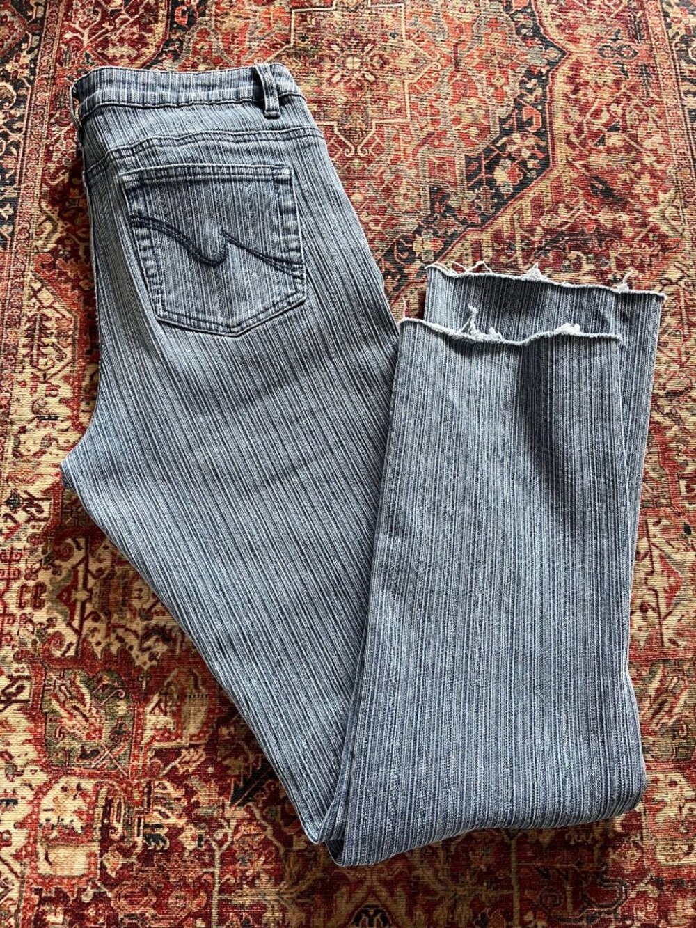 VTG Y2K Gasoline Vertical Striped Textured Jeans Raw Hem size10; inseam29